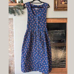 Woolrich Vintage Arctic Blue Floral Pattern Corduroy Button Up Dress | Medium